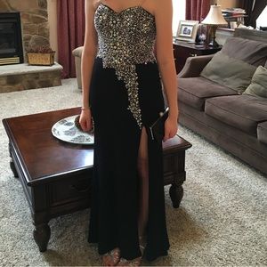 Black Sequined Floor Length Dress